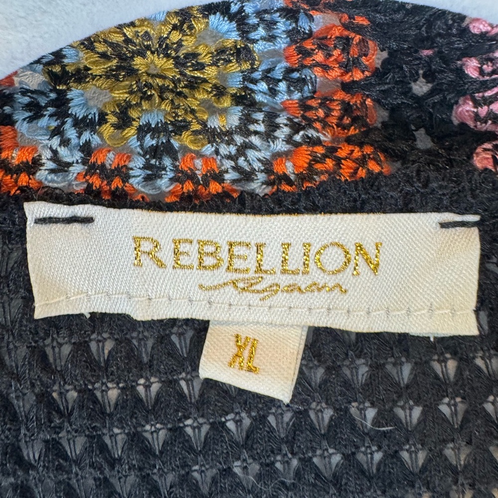 Rebellion Crochet Cardigan Black Granny Square Open Knit XL Boho - Picture 4 of 5